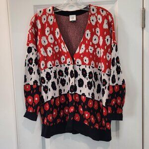 Cabi Women's Size L Cardigan Poppy Floral Print Red Blue White Snaps